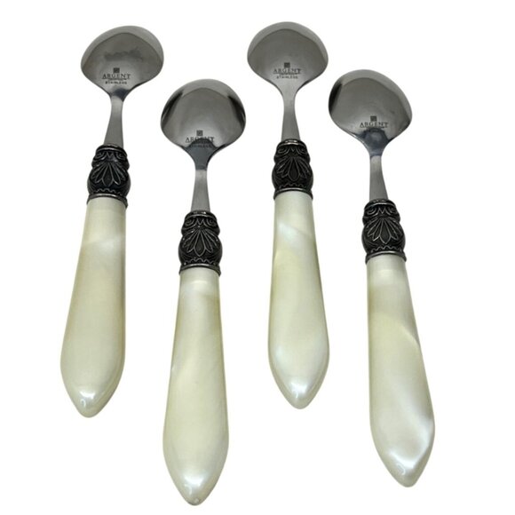 4 Orfevres Argent Sophia Cream Platinum Stainless Teaspoons 7 7/8" - Picture 2 of 5